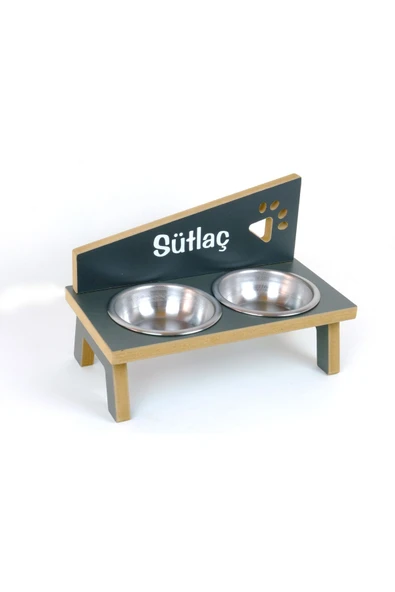 RealWood Özel Isim Baskılı, Ahşap, Çelik Kâseli Kedi- Küçük Irk Köpek Mama Ve Su Kabı - Resim 3
