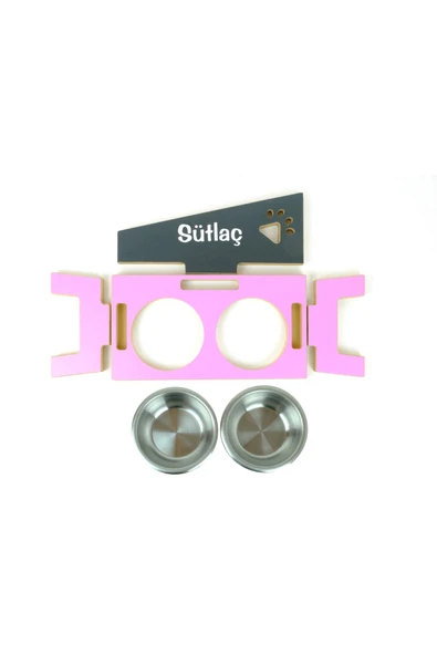 RealWood Kedi & Köpek Mama Kabı Standı-isim Baskılı-ahşap Mdf-pembe-antrasit-pençe Mod-Çelik Kase-2*400ml - 7