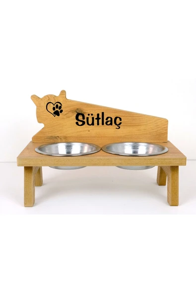 RealWood Ahşap Özel İsim Baskılı Çelik Kaseli Kedi-Köpek Mama ve Su Kabı Standı - Resim 4