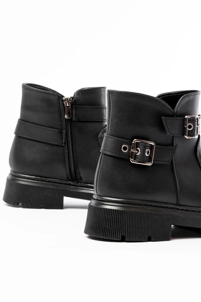 508-3037 Siyah Toka Aksesuarlı Fermuarlı  Günlük Kadın Bot - Resim 4