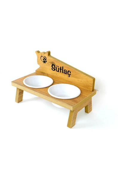 RealWood Seramik Kaseli, Özel İsimli, Ahşap Kedi-Köpek Mama ve Su Kabı Stantı-2*400 ml. - Resim 4