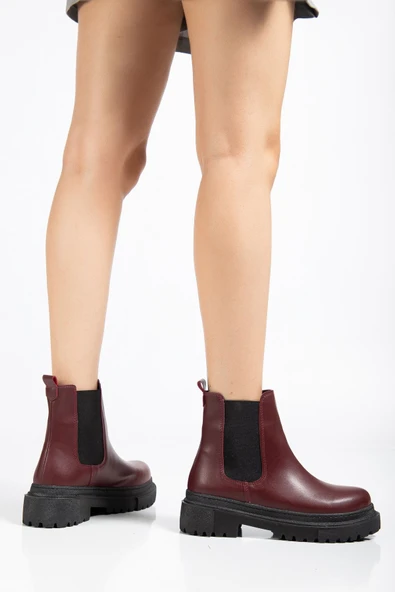 812-2137 Bordo Lastikli Günlük Kadın Bot - Resim 7