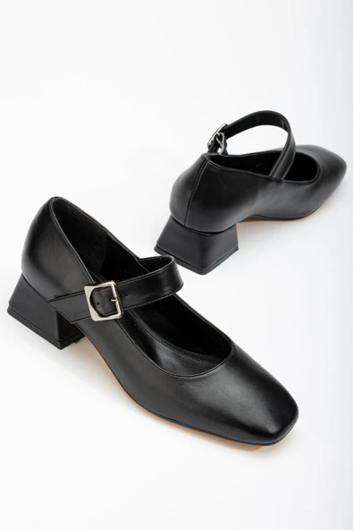 ST-006 Siyah Günlük 4 cm Topuklu Bayan Ayakkabı - Resim 4