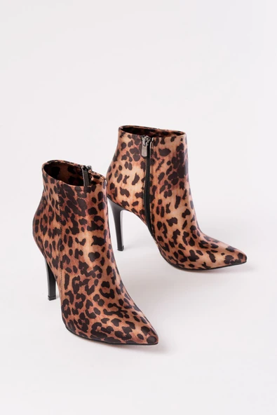 VRT-4802 Leopar Yüksek İnce Topuklu Fermuarlı Kadın Bot - Resim 3