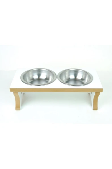 RealWood Ahşap Çelik Kaseli Kedi- Köpek Mama Ve Su Kabı Stantı-2*350 Ml. - 2
