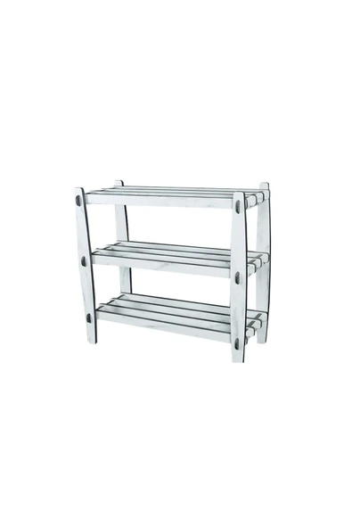RealWood Ahşap Dekoratif Ayakkabılık, Portatif Ayakkabılık, Çok Amaçlı Dekoratif Raf 3 Katlı-BEYAZ - 5
