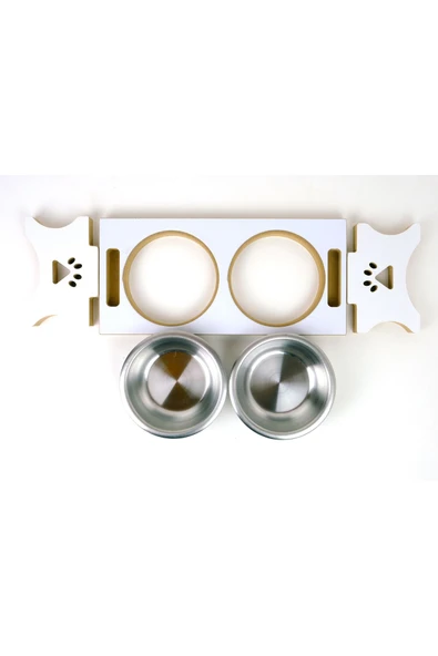 RealWood Ahşap Çelik Kaseli Kedi- Köpek Mama Ve Su Kabı Stantı-2*350 Ml. - 5