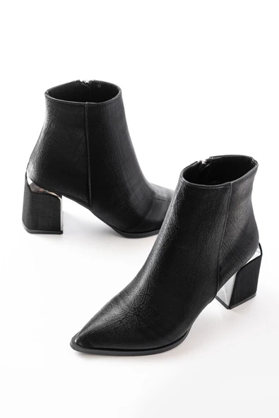 DNZ-410 Siyah Fermuarlı Topuklu Kadın Günlük Bot - 6