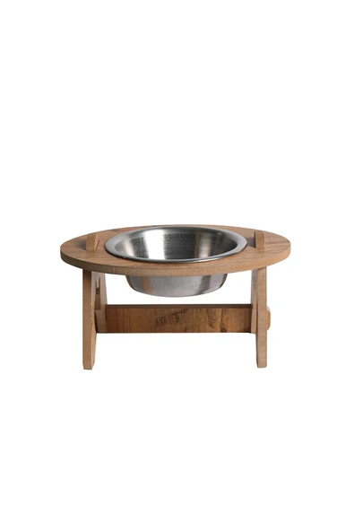 RealWood Kedi & Köpek Su Ve Mama Kabı Standı - Ahşap Mdf - Eğimli Tekli Oval Model - Çelik Kase - 350ml - 5