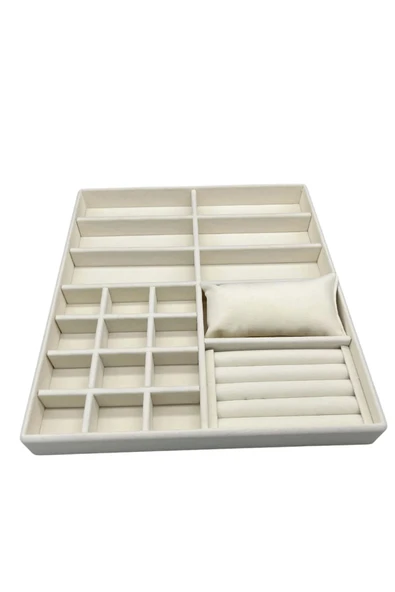 Astana Model Süet Kumaş Krem Renk 38 Cm / 35 Cm Takı Sergileme Çekmece Içi Stand - 2