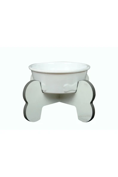 RealWood Suya Dayanıklı, Ahşap,Tekli,Seramik Kaseli Kedi-Küçük Irk Köpek Mama ve Su Kabı Stantı- 400 ml. - 2