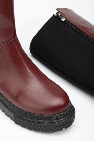 812-305 Bordo Arkası Streç Fermuarlı Günlük Kadın Çizme - Resim 5
