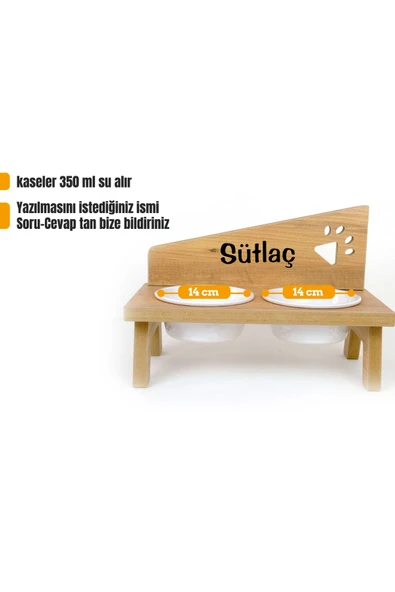 RealWood Özel Isimli Seramik Kaseli Kedi- Köpek Mama Ve Su Kabı Stantı-atlantik Çam - 1