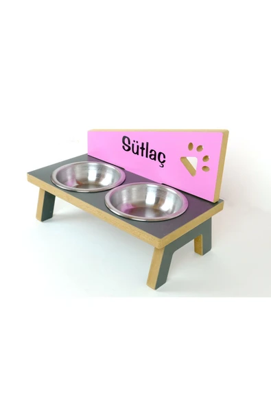 RealWood Özel İsim Baskılı, Ahşap, Çelik Kâseli Kedi- Küçük Irk Köpek Mama Ve Su Kabı Stantı 350 Ml. - Resim 4