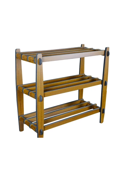 RealWood Ahşap Dekoratif Ayakkabılık, Portatif Ayakkabılık, Çok Amaçlı Dekoratif Raf 3 Katlı - 1