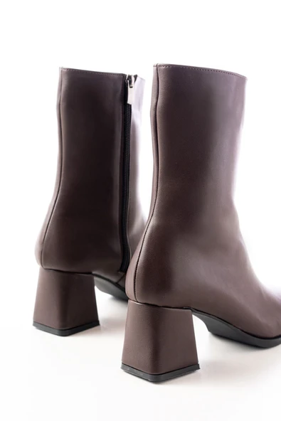 MSK-032 Kahve Topuklu Fermuarlı Kadın Bot - 3