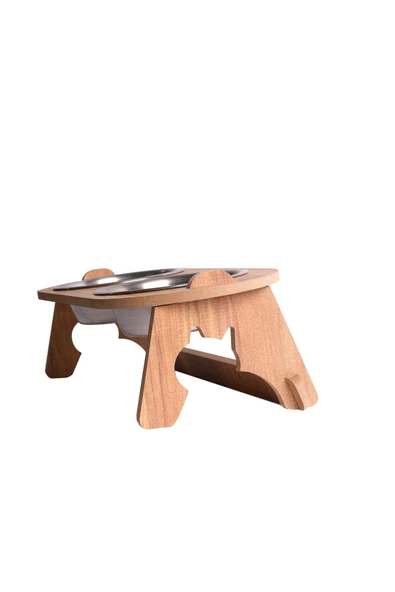 RealWood Kedi & Köpek Su Ve Mama Kabı Standı - Ahşap Mdf - Eğimli Ikili Oval Model-çelik Kase-2*350ml - 4