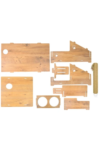 RealWood Özel Isimli, Ahşap, Çelik Kaseli, Tırmalama Çubuklu Açık-kapalı Kedi Ve Köpek Evi 4 In 1 - 7