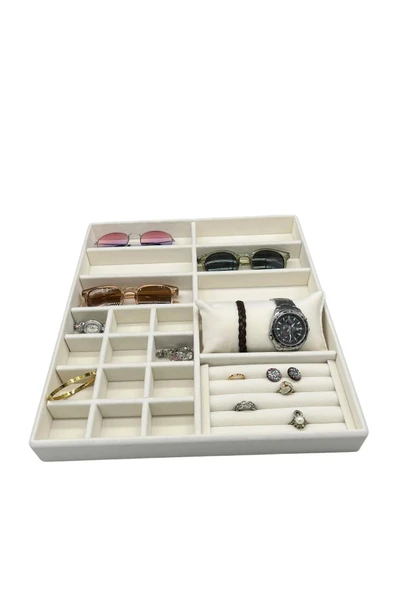 Astana Model Süet Kumaş Krem Renk 38 Cm / 35 Cm Takı Sergileme Çekmece Içi Stand - 5