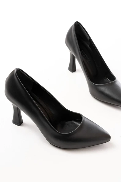 ST-001 Siyah Günlük 9 cm Topuklu Bayan Stiletto Ayakkabı - Resim 4