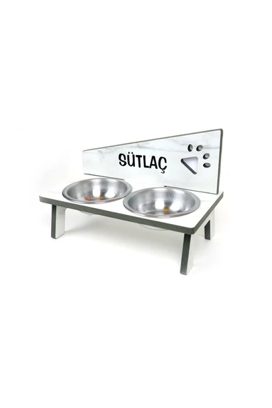 RealWood Suya Dayanıklı Ahşap Çelik Kaseli Özel isim Baskılı Kedi-Köpek Mama ve Su Kabı Stantı - 5