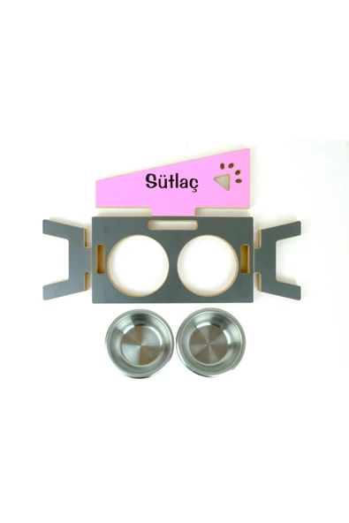 RealWood Özel İsim Baskılı, Ahşap, Çelik Kâseli Kedi- Küçük Irk Köpek Mama Ve Su Kabı Stantı 350 Ml. - Resim 5