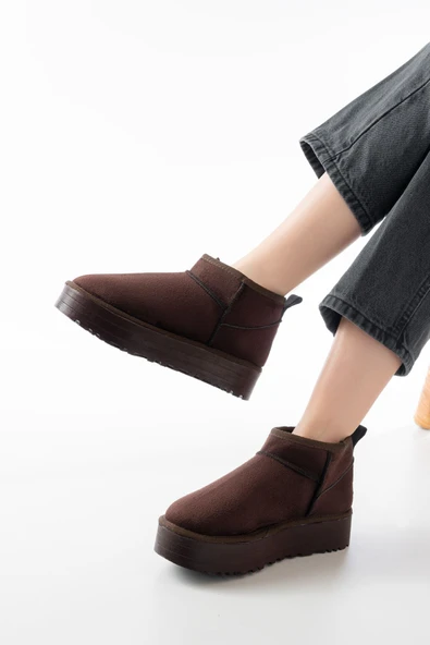 NDR-2850 Kahverengi Süet İçi Kürklü Kışlık Kapalı Burun Kadın Günlük Terlik ürün görseli