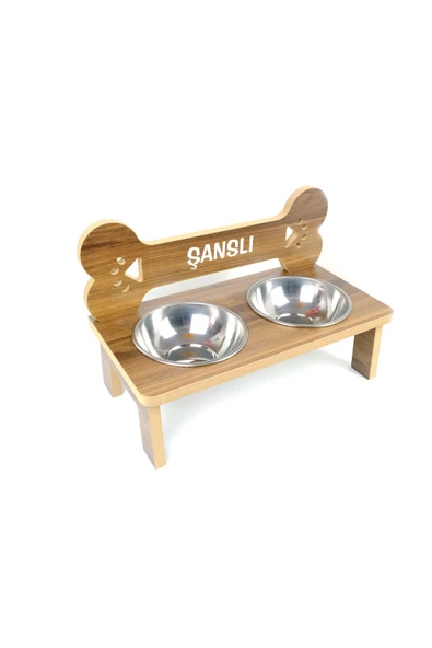 RealWood Ahşap, Çelik Kaseli, Özel Isim Baskılı Büyük Irk Köpek Mama Ve Su Kabı Stantı-2*1000 Ml. - 3