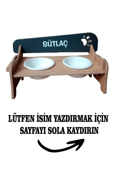 RealWood Kedi&köpek Su Ve Mama Kabı-özelisimbaskılı-meşe-antmdf-2kademe-küçükortaırk-seramikbeyazkase-2*400 ürün görseli 1