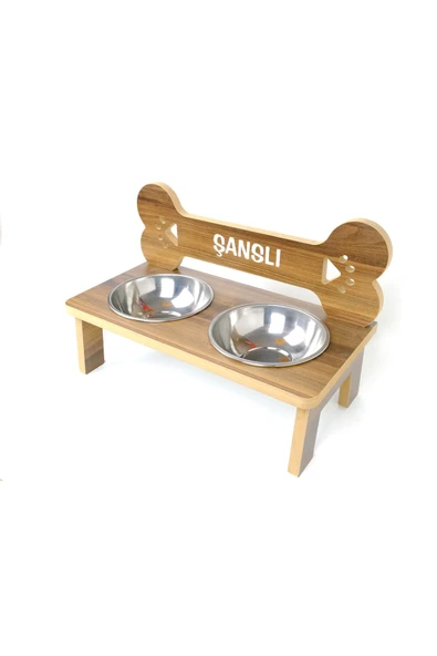 RealWood Ahşap, Çelik Kaseli, Özel Isim Baskılı Büyük Irk Köpek Mama Ve Su Kabı Stantı-2*1000 Ml. - 4