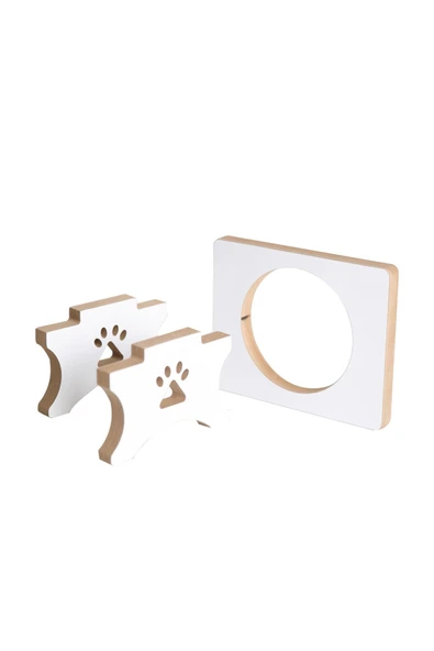 RealWood Köpek Su & Mama Kabı Standı - Orta - Küçük Irk - Beyaz MDF - Tekli Model - Çelik Kase-400ml - 3