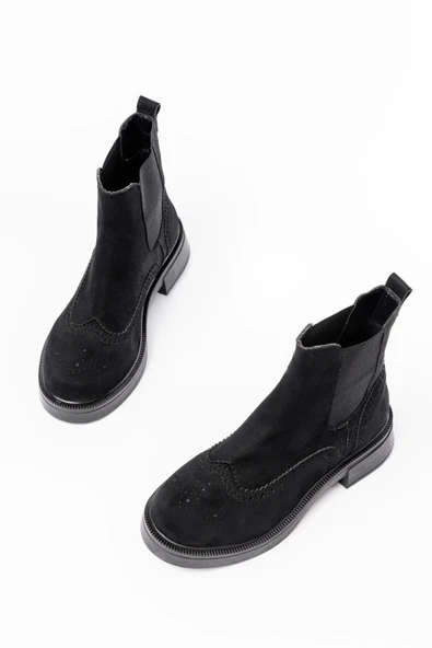 02-2002 Siyah Süet Lastikli Günlük Kadın Bot - Resim 4