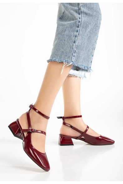 ST-003 Bordo Rugan Günlük 4 cm Topuklu Bayan Ayakkabı - Resim 2