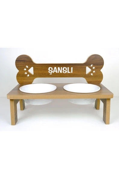 RealWood Köpek Su Ve Mama Kabı-özel Isim Baskılı-ahşap Mdf-kademelikemik-büyük Irk-seramikbeyazkase-2*1000ml - 4