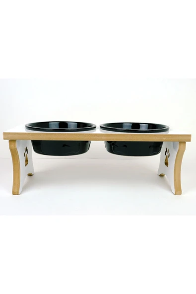 RealWood Seramik Kaseli, Ahşap Büyük Irk Köpek Mama Ve Su Kabı Stantı-2*1000 Ml. ürün görseli 1