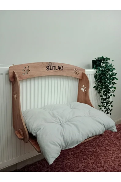 RealWood Özel Isimli Ahşap Pufidik Minderli Kedi-köpek Kalorifer/ Radyatör Petek Yatağı, - 2