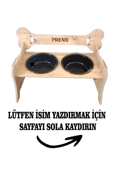 RealWood Köpek Su Ve Mama Standı-özel Isim Baskı-meşemdf-kademelikemik-büyükırk-seramiksiyahkase-2*1000ml - 1