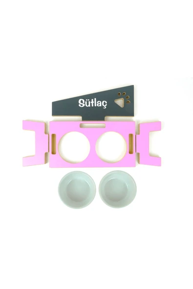 RealWood Özel Isimli Seramik Kaseli Kedi- Köpek Mama Ve Su Kabı Stantı-pembe/antrasit - 2*400 Ml. - Resim 5