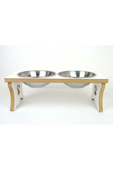 RealWood Ahşap Çelik Kaseli Büyük Irk Köpek Mama-su Kabı Stantı-2*1000 Ml. - 1