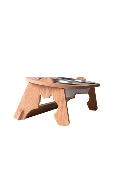 RealWood Kedi & Köpek Su Ve Mama Kabı Standı - Ahşap Mdf - Eğimli Ikili Oval Model-çelik Kase-2*350ml - 5