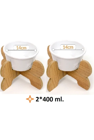 RealWood Ahşap Ayaklı, Seramik Kaseli Kedi-Köpek Mama ve Su Stantı-2*400 ml./ 2 li Takım - 1