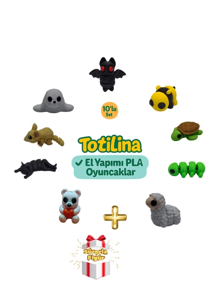 10'lu set (yarasa arı kaplumbağa tırtıl koyun ayı kedi fare fok…) ürün görseli