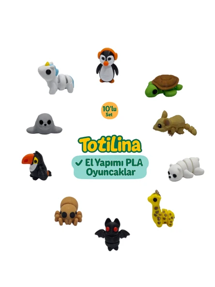 10'lu set (penguen kaplumbağa fare ayı zürafa yarasa örümcek…)