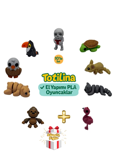 10'lu set (iskelet kaplumbağa fare kedi flamingo goril ayı kartal…)