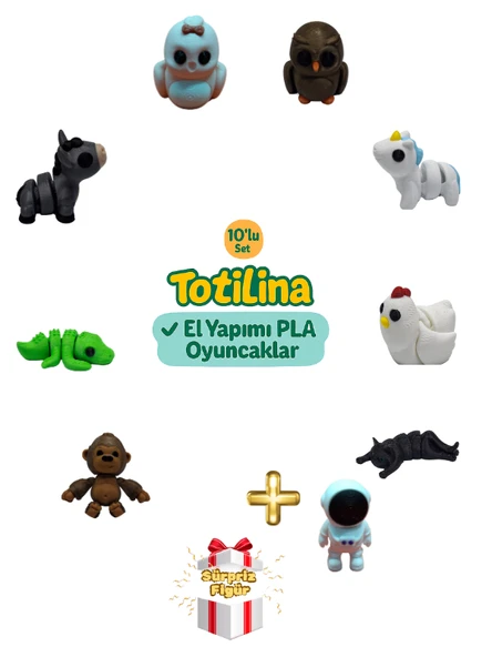 10'lu set (baykuş unicorn tavuk kedi astronot goril timsah eşek…)
