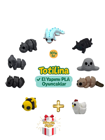 10'lu set (aksolotl kedi fok su samuru tavuk arı gergedan fil…)