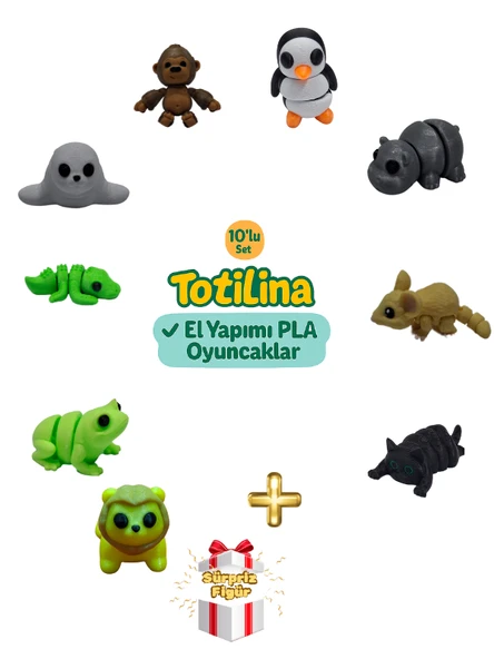 10'lu set (penguen hipopotam fare kedi aslan kurbağa timsah fok…)