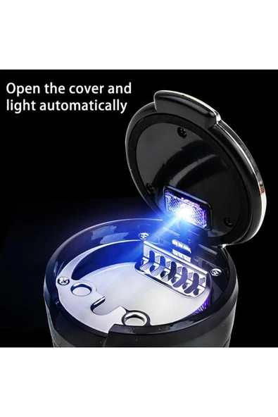 Porselen / Seramik Yanmaz Koku Geçirmez Işıklı Lüx Oto Küllük Dumansız Kapaklı Spor Araç İçi - Resim 3