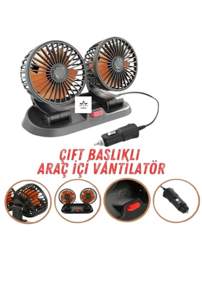 Araç Içi Vantilatör 360 Derece Dönebilen Torpido Üstü Çift Başlıklı Vantilatör 12 v Uyumlu Soğutucu Fan ürün görseli