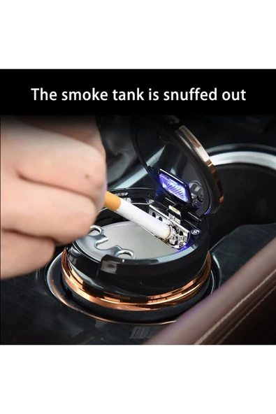 Porselen / Seramik Yanmaz Koku Geçirmez Işıklı Lüx Oto Küllük Dumansız Kapaklı Spor Araç İçi - Resim 4